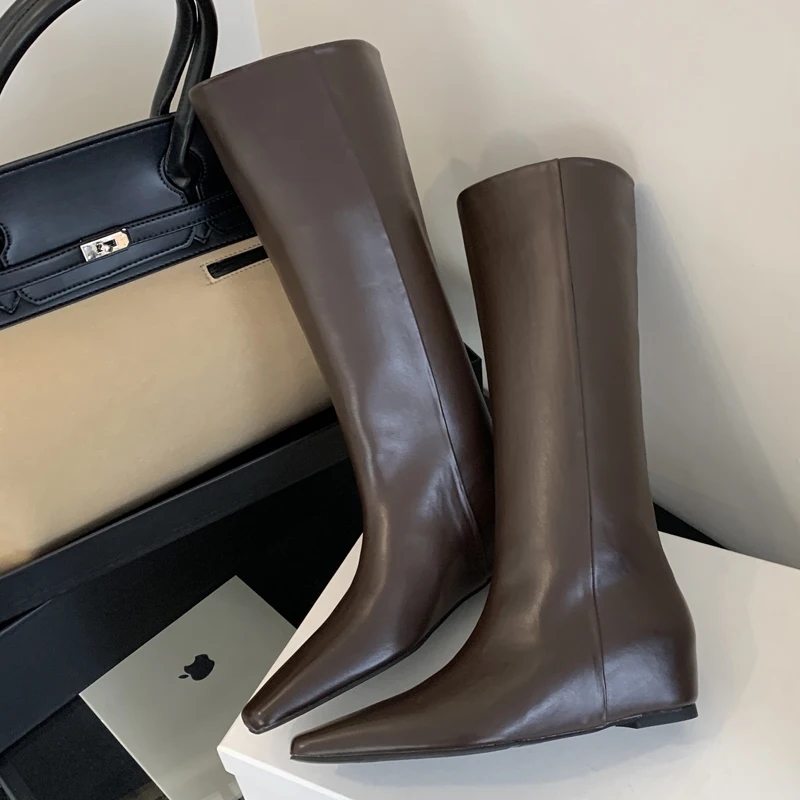 Women'S Fashion Knee High Boots - Eilyken Yumuşak Deri Sivri Burun Kadın