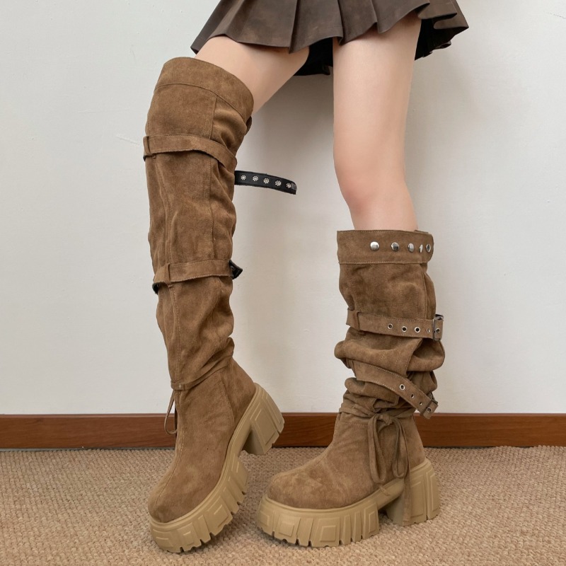 2026 Moda Punk Tarzı Tokalı Ka - Women'S Fashion Knee High Boots incelemesi ve fiyatı